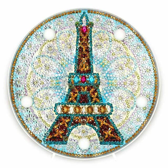 Diamond Painting - Runde LED Lampe, Eiffelturm - gedruckt in Ultra-HD - RundeLEDLampe