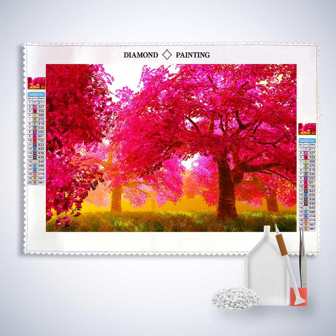 Diamond Painting - Pinke Baumlandschaft - gedruckt in Ultra-HD - Horizontal, Landschaft, Wald