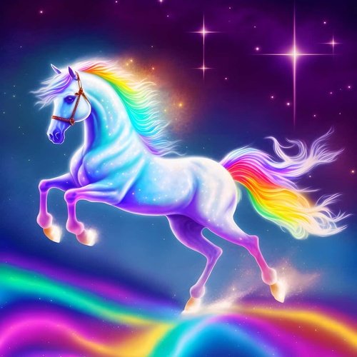 Malen nach Zahlen - Einhorn auf Regenbogen - hochwertige Leinwand - Einhorn, Märchen, MärchenNeu eingetroffen, Neu eingetroffen, Quadratisch, Regenbogen