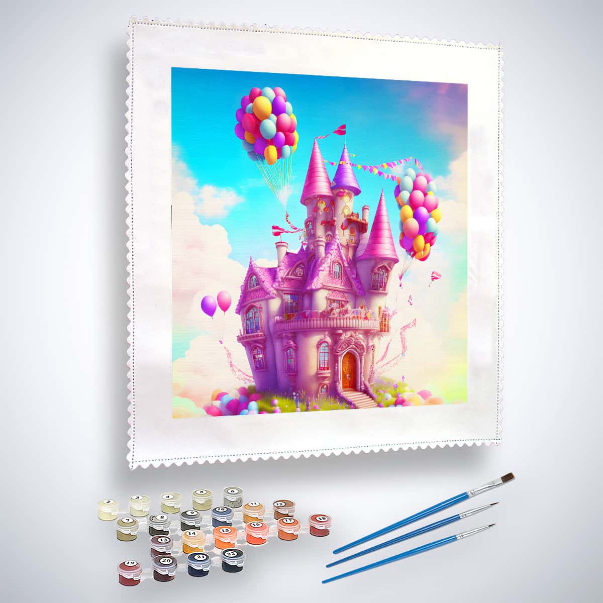 Malen nach Zahlen - Märchenschloss mit Luftballons - hochwertige Leinwand - Fantasy, Kinder, KinderNeu eingetroffen, Märchen, Neu eingetroffen, Quadratisch