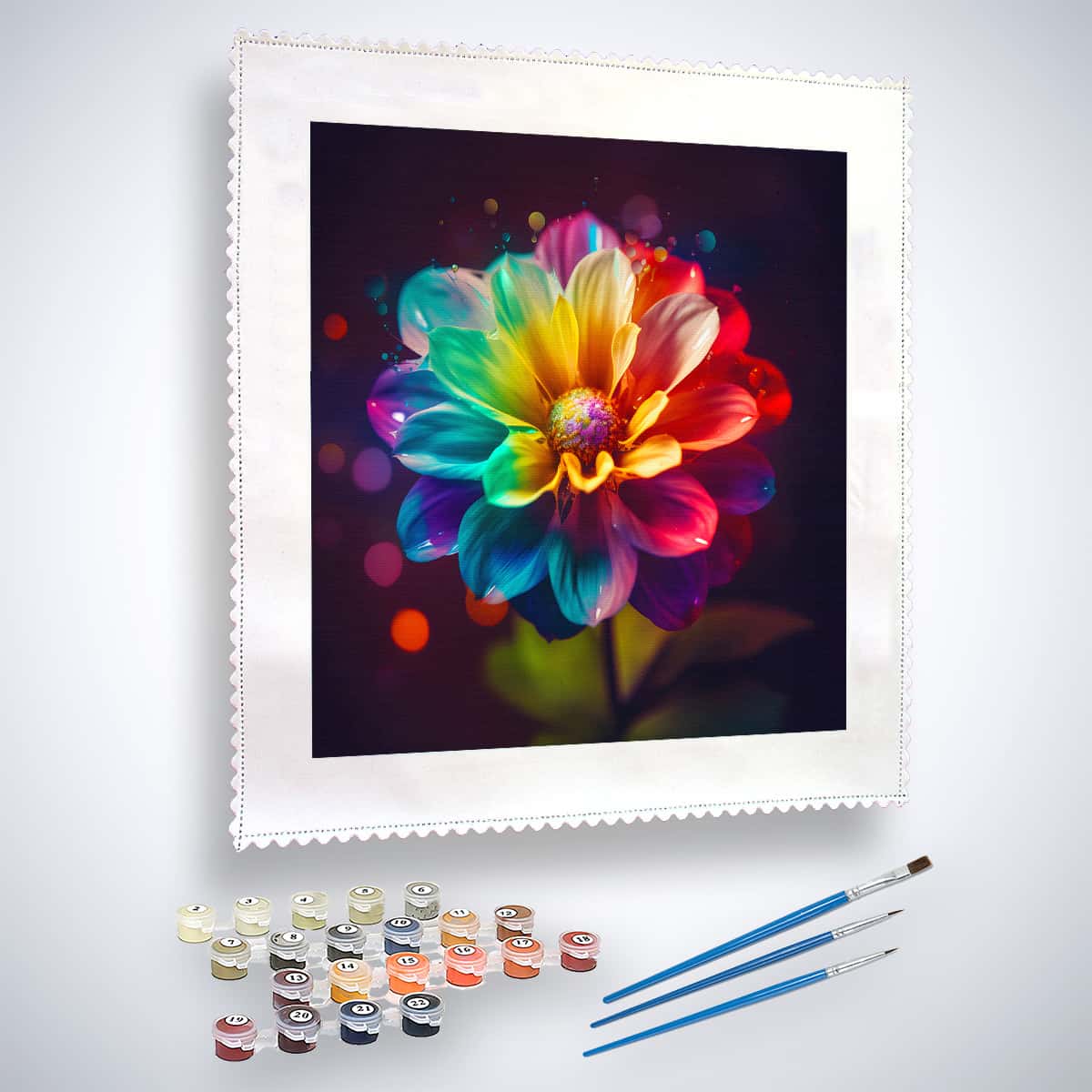 Malen nach Zahlen - Regenbogen Blume - hochwertige Leinwand - Blumen, BlumenNeu eingetroffen, Neu eingetroffen, Quadratisch