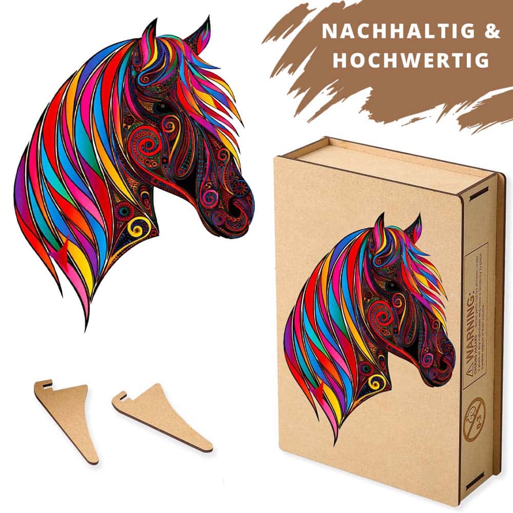 Holzpuzzle - Pferd, Regenbogenmähne - gedruckt in Ultra-HD - holzpuzzle