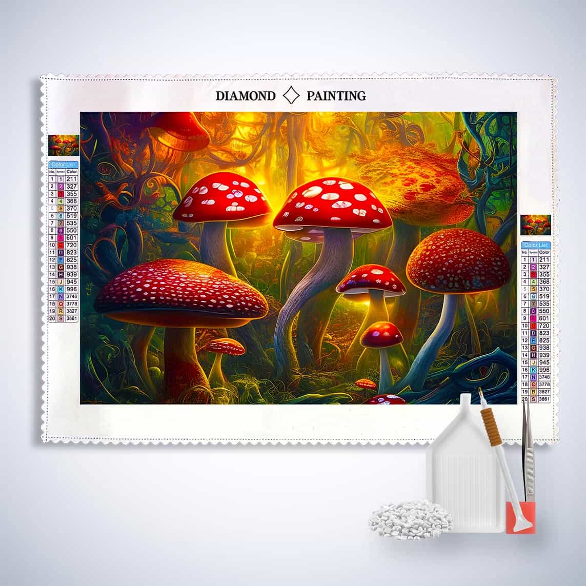 Diamond Painting - Fliegenpilzfamilie - gedruckt in Ultra-HD - Horizontal, Küche, Neu eingetroffen, Pilze, Wald