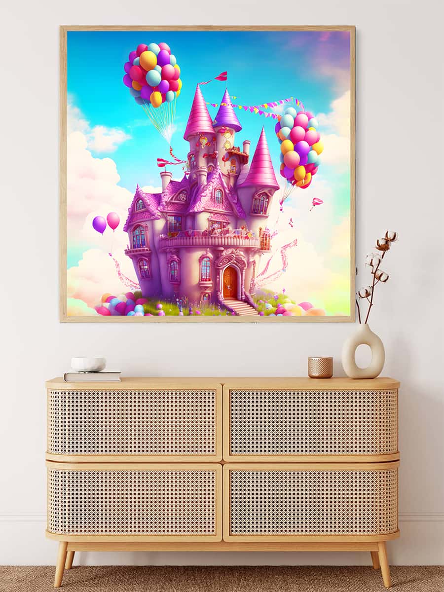 Malen nach Zahlen - Märchenschloss mit Luftballons - hochwertige Leinwand - Fantasy, Kinder, KinderNeu eingetroffen, Märchen, Neu eingetroffen, Quadratisch