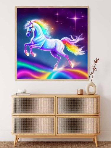 Malen nach Zahlen - Einhorn auf Regenbogen - hochwertige Leinwand - Einhorn, Märchen, MärchenNeu eingetroffen, Neu eingetroffen, Quadratisch, Regenbogen