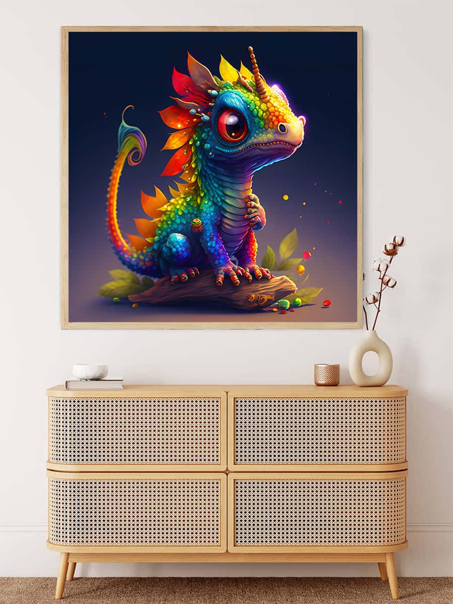 Malen nach Zahlen - Regenbogen Drache - hochwertige Leinwand - Drache, Fantasy, FantasyNeu eingetroffen, Neu eingetroffen, Quadratisch