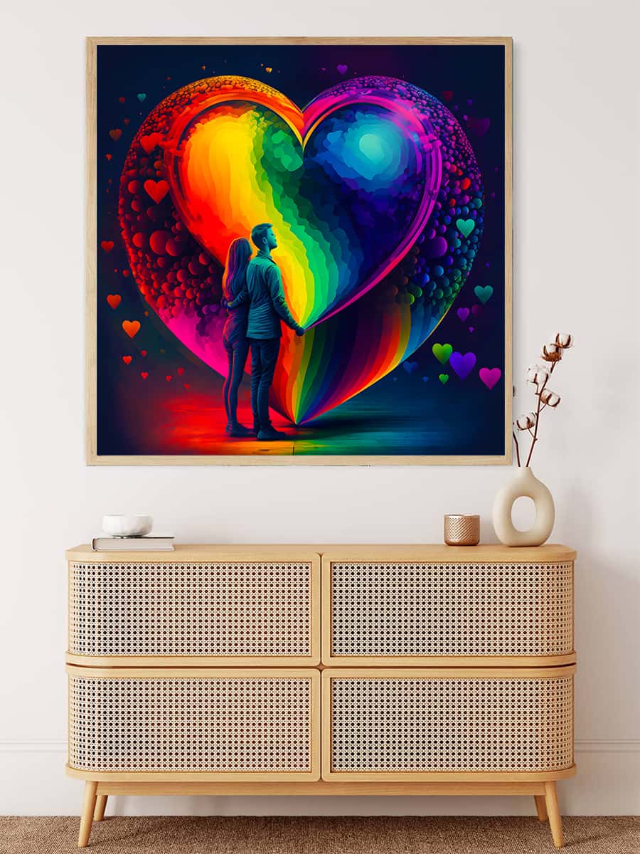 Malen nach Zahlen - Buntes Herz der Liebe, Paar - hochwertige Leinwand - Herz, Liebe, LiebeNeu eingetroffen, Neu eingetroffen, Quadratisch
