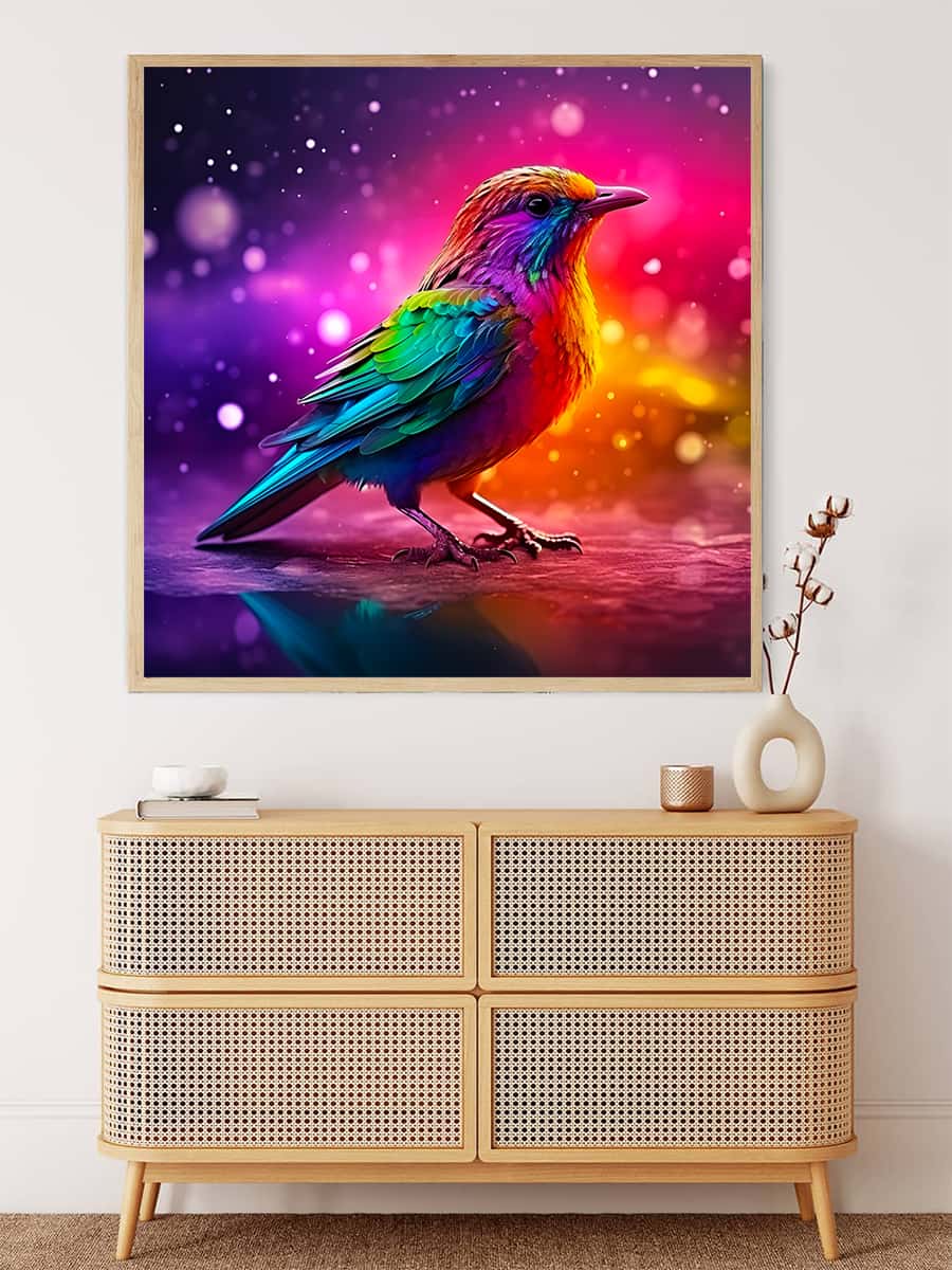Malen nach Zahlen - Bunter, leuchtender Vogel - hochwertige Leinwand - Neu eingetroffen, Quadratisch, Tiere, TiereNeu eingetroffen, Vögel