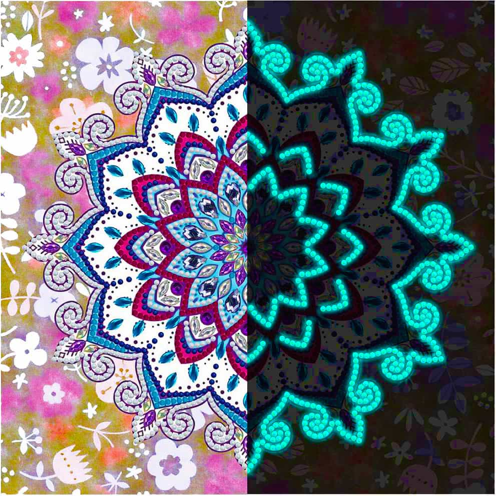 Diamond Painting Nachtleuchtend - Blumiges Mandala - gedruckt in Ultra-HD - Blumen, Mandala, Nachtleuchtend, quadratisch