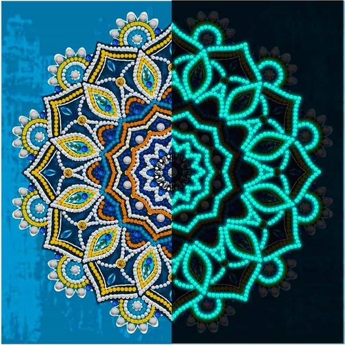 Diamond Painting Nachtleuchtend - Mandala in Blau - gedruckt in Ultra-HD - Mandala, Nachtleuchtend, quadratisch