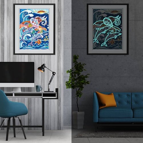 Diamond Painting Nachtleuchtend - Delfinwelle - gedruckt in Ultra-HD - Delfin, Nachtleuchtend, Tiere, Vertikal
