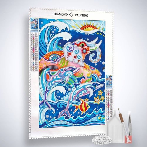 Diamond Painting Nachtleuchtend - Delfinwelle - gedruckt in Ultra-HD - Delfin, Nachtleuchtend, Tiere, Vertikal