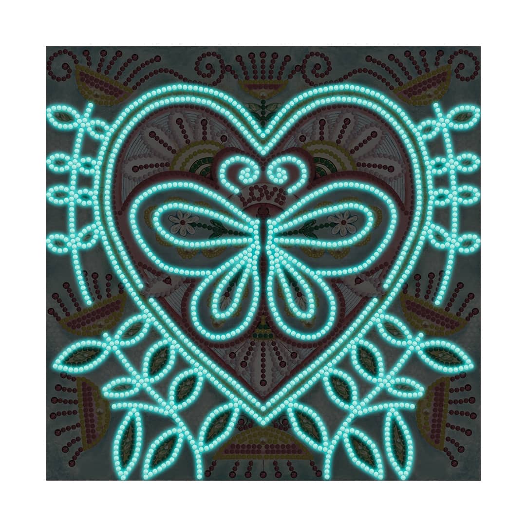 Diamond Painting Nachtleuchtend - Schmetterling mit Herz - gedruckt in Ultra-HD - Nachtleuchtend, quadratisch, Schmetterling, Tiere