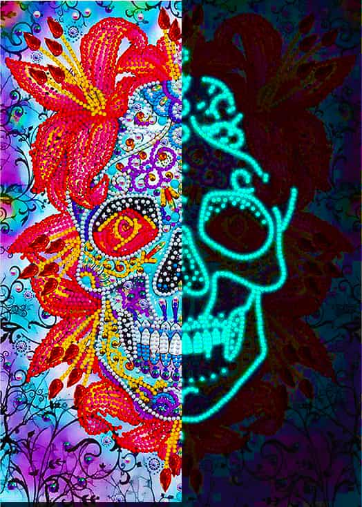 Diamond Painting Nachtleuchtend - Los Muertos Mandala - gedruckt in Ultra-HD - Abstrakt, Nachtleuchtend, Vertikal