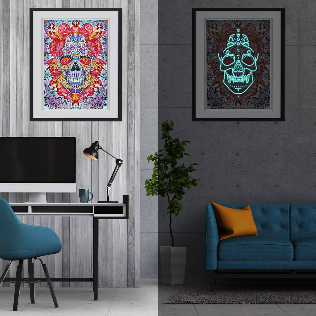 Diamond Painting Nachtleuchtend - Los Muertos Mandala - gedruckt in Ultra-HD - Abstrakt, Nachtleuchtend, Vertikal