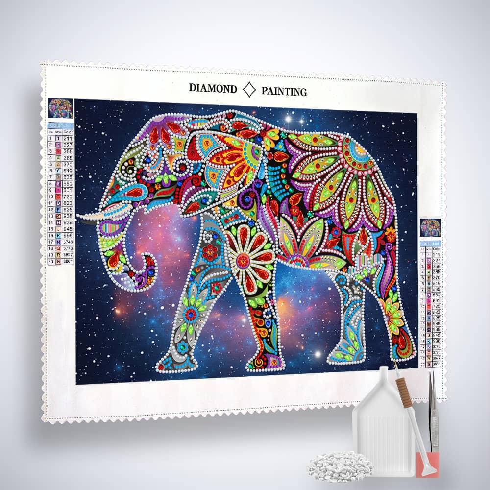 Diamond Painting Nachtleuchtend - Stolzer Elefant - gedruckt in Ultra-HD - Elefant, horizontal, Nachtleuchtend, Tiere