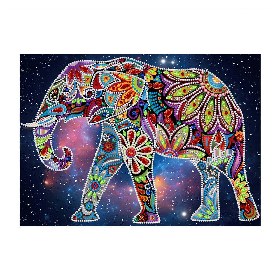 Diamond Painting Nachtleuchtend - Stolzer Elefant - gedruckt in Ultra-HD - Elefant, horizontal, Nachtleuchtend, Tiere