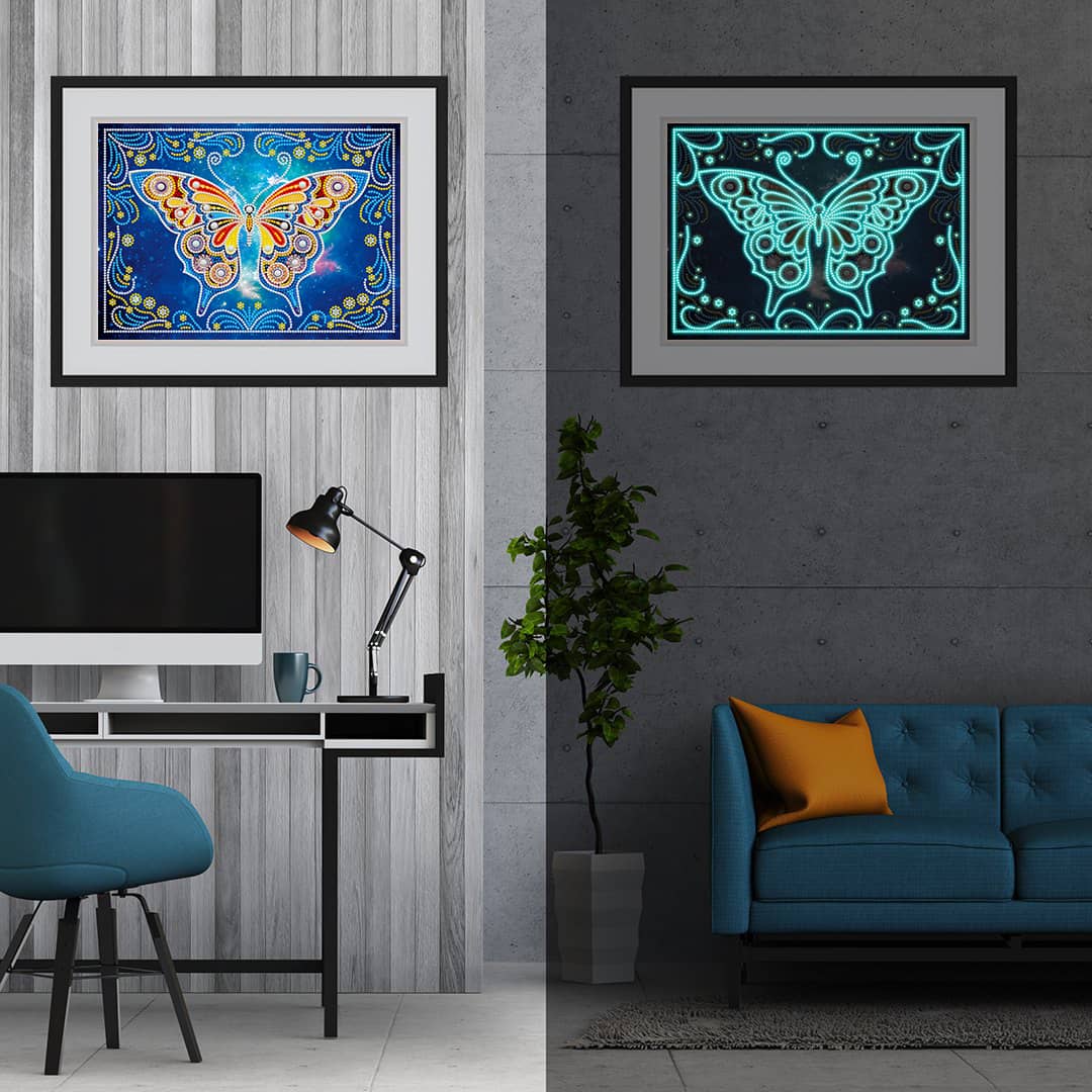 Diamond Painting Nachtleuchtend - Schmetterlingsbild - gedruckt in Ultra-HD - horizontal, Nachtleuchtend, Schmetterling, Tiere