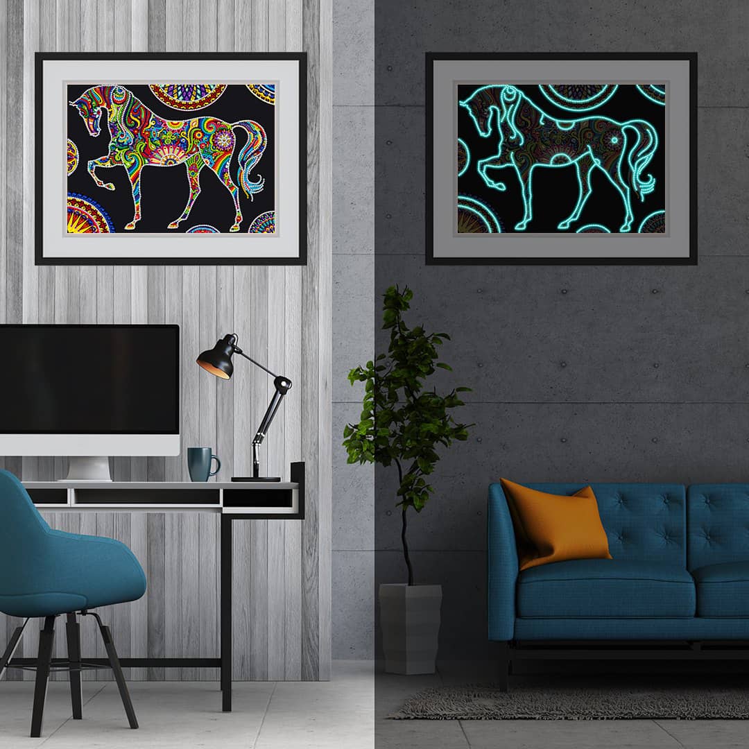 Diamond Painting Nachtleuchtend - Edles Pferd - gedruckt in Ultra-HD - horizontal, Nachtleuchtend, Pferde, Tiere