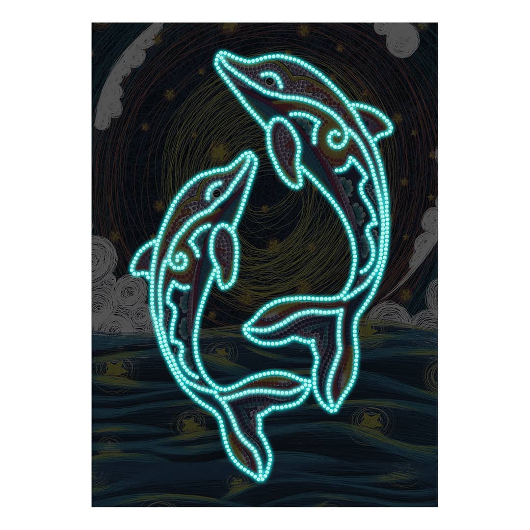 Diamond Painting Nachtleuchtend - Delfine im Sprung - gedruckt in Ultra-HD - Delfin, Nachtleuchtend, Tiere, Vertikal