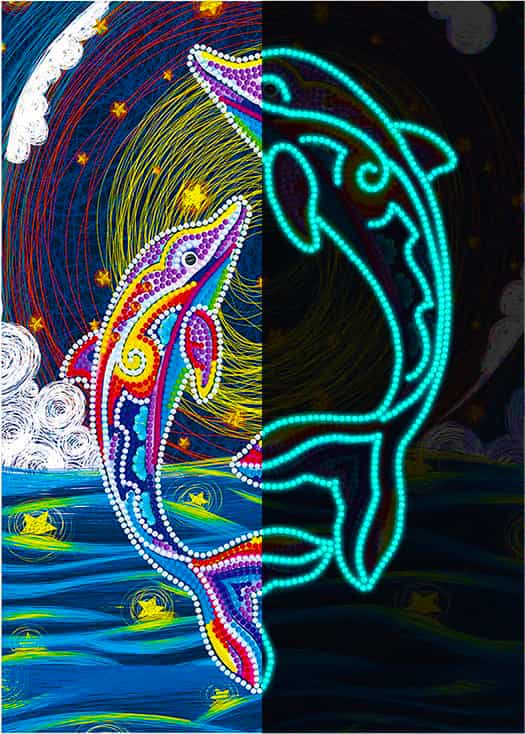 Diamond Painting Nachtleuchtend - Delfine im Sprung - gedruckt in Ultra-HD - Delfin, Nachtleuchtend, Tiere, Vertikal