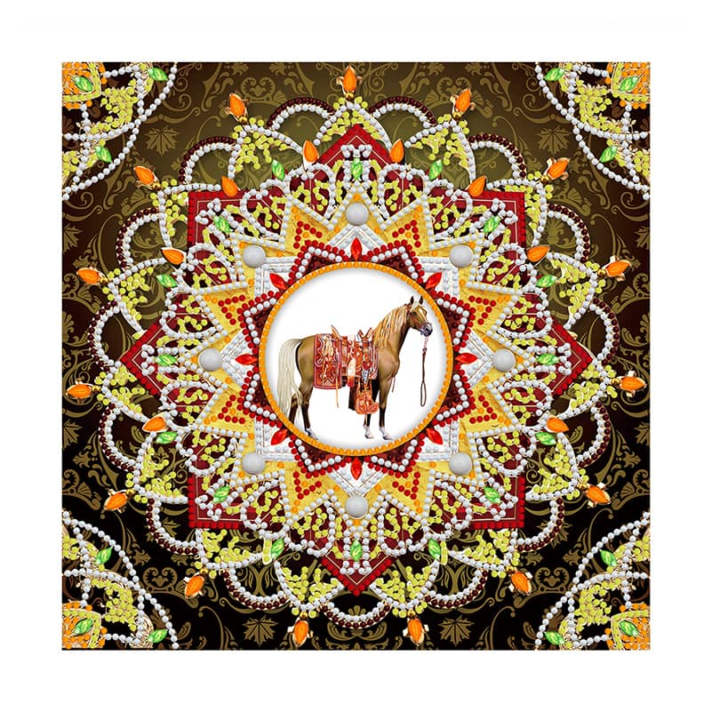 Diamond Painting Nachtleuchtend - Mandala mit Pferd, rot - gedruckt in Ultra-HD - Mandala, Nachtleuchtend, Pferde, quadratisch, Tiere