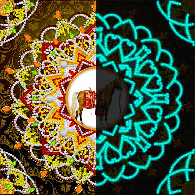 Diamond Painting Nachtleuchtend - Mandala mit Pferd, rot - gedruckt in Ultra-HD - Mandala, Nachtleuchtend, Pferde, quadratisch, Tiere