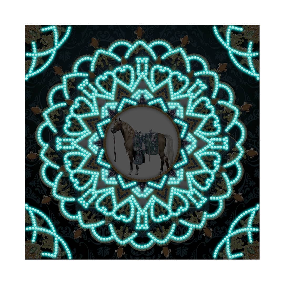 Diamond Painting Nachtleuchtend - Mandala mit Pferd, blau - gedruckt in Ultra-HD - Mandala, Nachtleuchtend, Pferde, quadratisch, Tiere