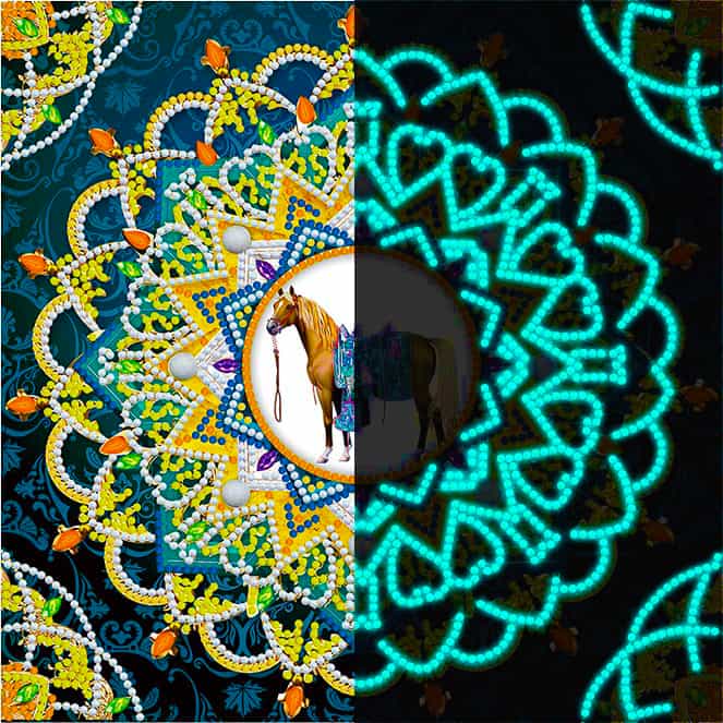 Diamond Painting Nachtleuchtend - Mandala mit Pferd, blau - gedruckt in Ultra-HD - Mandala, Nachtleuchtend, Pferde, quadratisch, Tiere