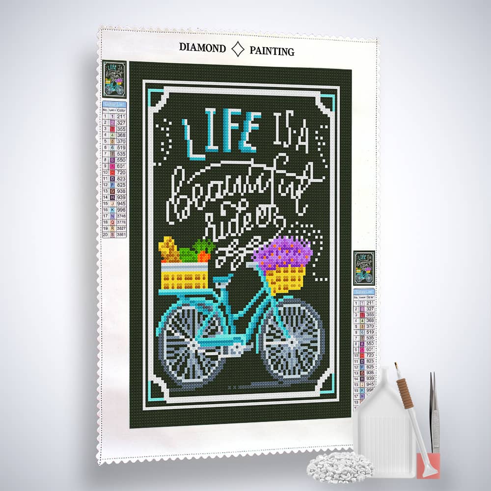 Diamond Painting Nachtleuchtend - Life is a Beautiful Ride - gedruckt in Ultra-HD - Fahrrad, Nachtleuchtend, Sprüche, Vertikal