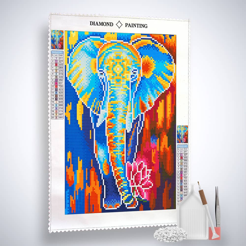Diamond Painting Nachtleuchtend - Elefant mit Blume - gedruckt in Ultra-HD - Blumen, Elefant, Nachtleuchtend, Tiere, Vertikal
