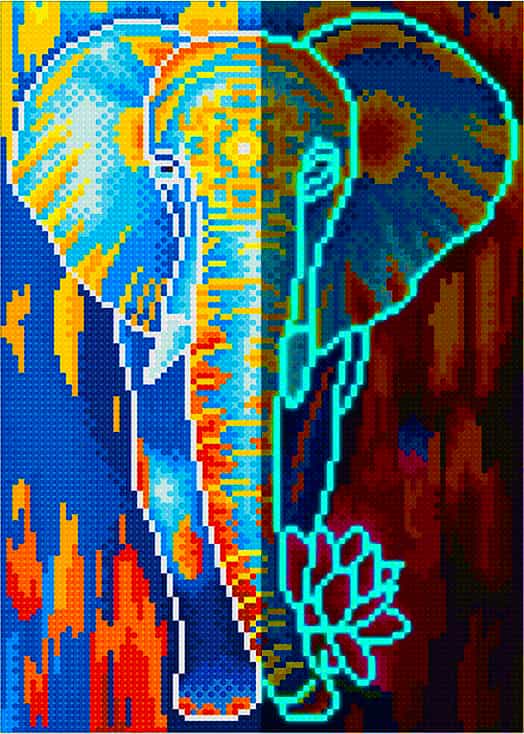 Diamond Painting Nachtleuchtend - Elefant mit Blume - gedruckt in Ultra-HD - Blumen, Elefant, Nachtleuchtend, Tiere, Vertikal
