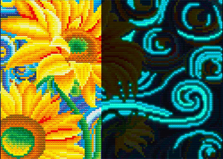 Diamond Painting Nachtleuchtend - Sonnenblumenfeld, Van Gogh Style - gedruckt in Ultra-HD - bekannte Künstler, horizontal, Nachtleuchtend, Sonneblume