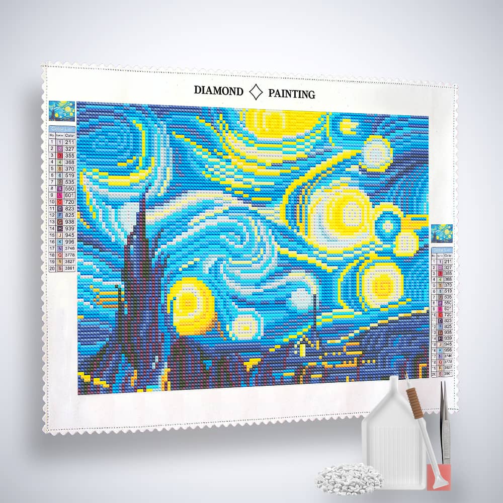 Diamond Painting Nachtleuchtend - Nachthimmel, Van Gogh Style - gedruckt in Ultra-HD - Bekannte Künstler, horizontal, Nachtleuchtend