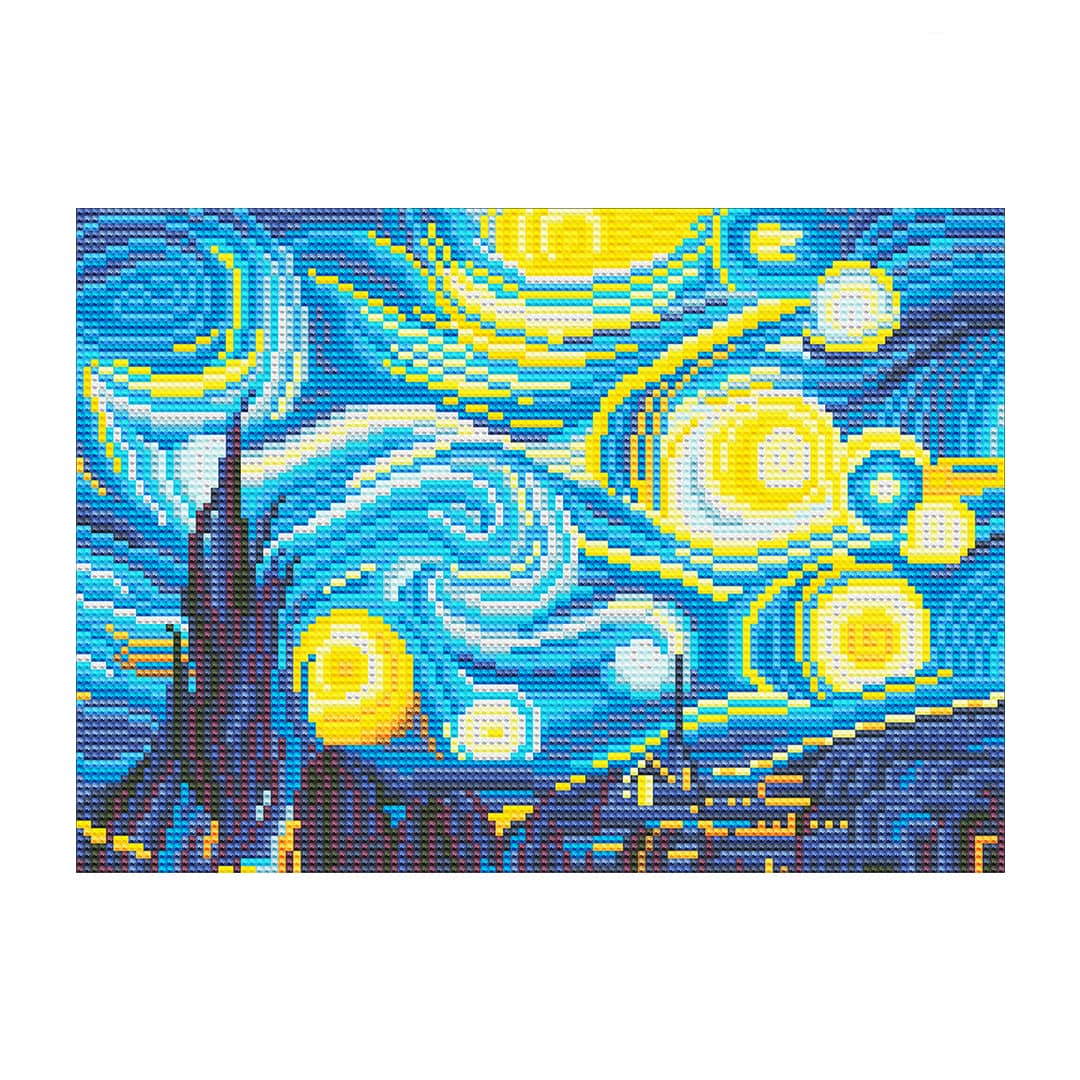 Diamond Painting Nachtleuchtend - Nachthimmel, Van Gogh Style - gedruckt in Ultra-HD - Bekannte Künstler, horizontal, Nachtleuchtend