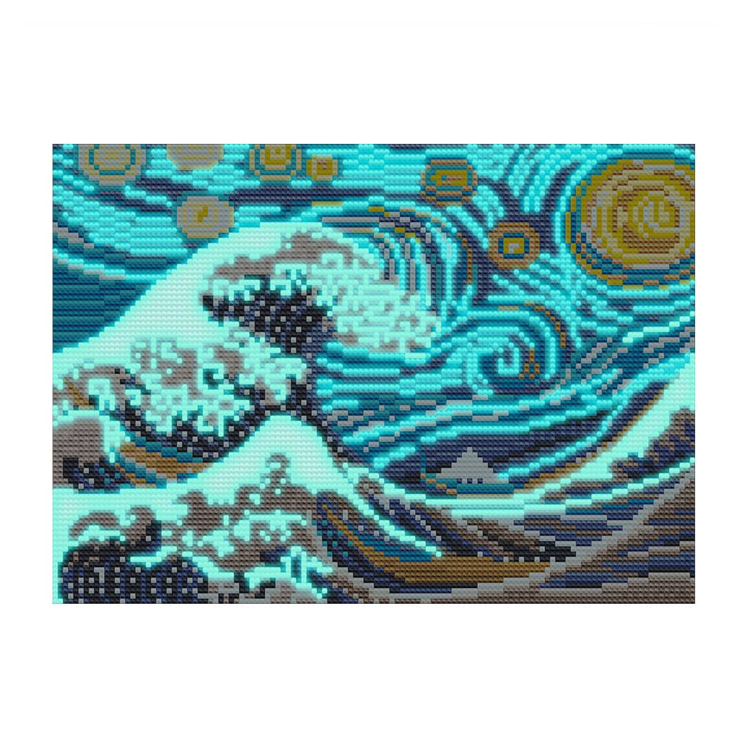Diamond Painting Nachtleuchtend - Welle, Van Gogh Style - gedruckt in Ultra-HD - Bekannte Künstler, horizontal, Nachtleuchtend
