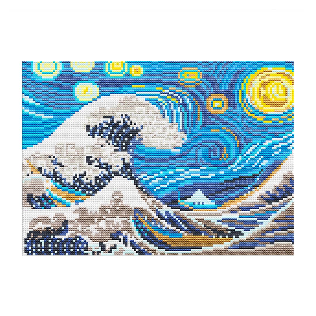 Diamond Painting Nachtleuchtend - Welle, Van Gogh Style - gedruckt in Ultra-HD - Bekannte Künstler, horizontal, Nachtleuchtend