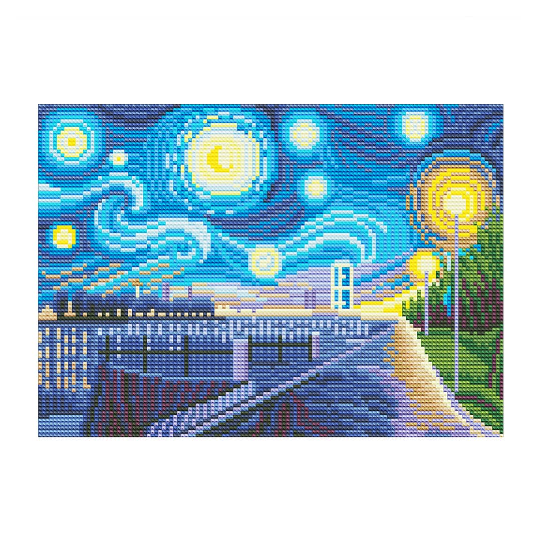 Diamond Painting Nachtleuchtend - Promenade, Van Gogh Style - gedruckt in Ultra-HD - Bekannte Künstler, horizontal, Nachtleuchtend