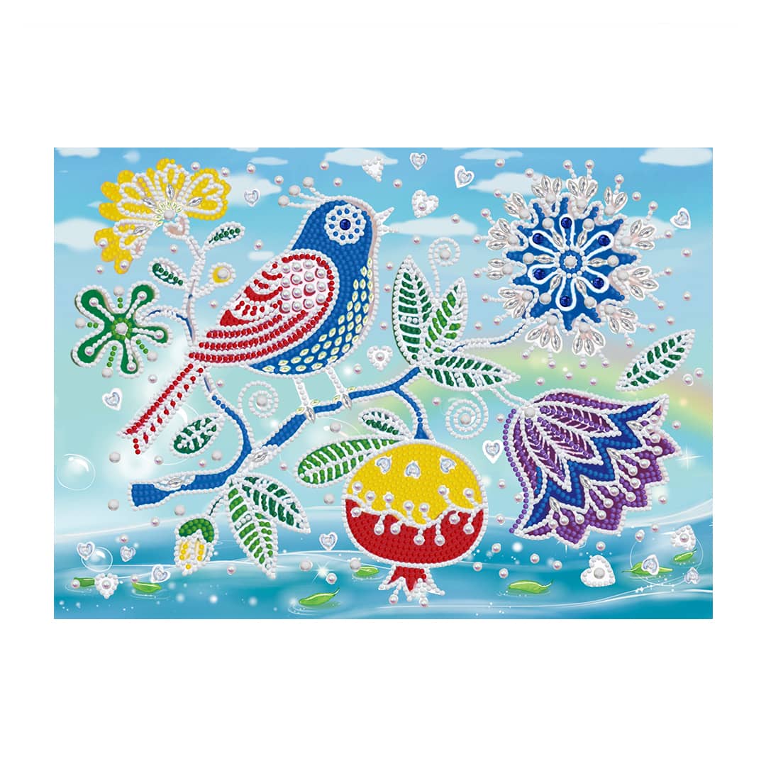 Diamond Painting Nachtleuchtend - Vogel auf Blumenast - gedruckt in Ultra-HD - horizontal, Nachtleuchtend, Tiere, Vögel
