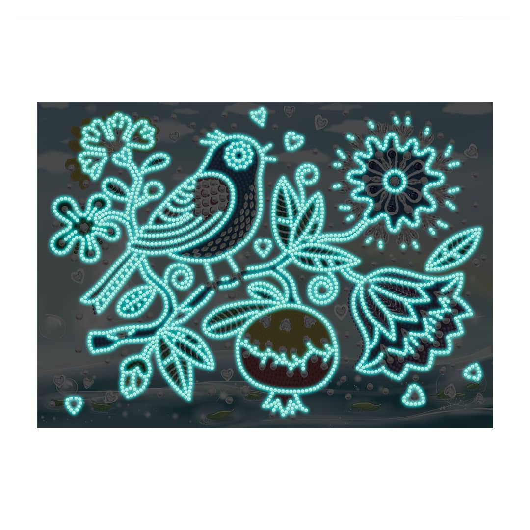 Diamond Painting Nachtleuchtend - Vogel auf Blumenast - gedruckt in Ultra-HD - horizontal, Nachtleuchtend, Tiere, Vögel