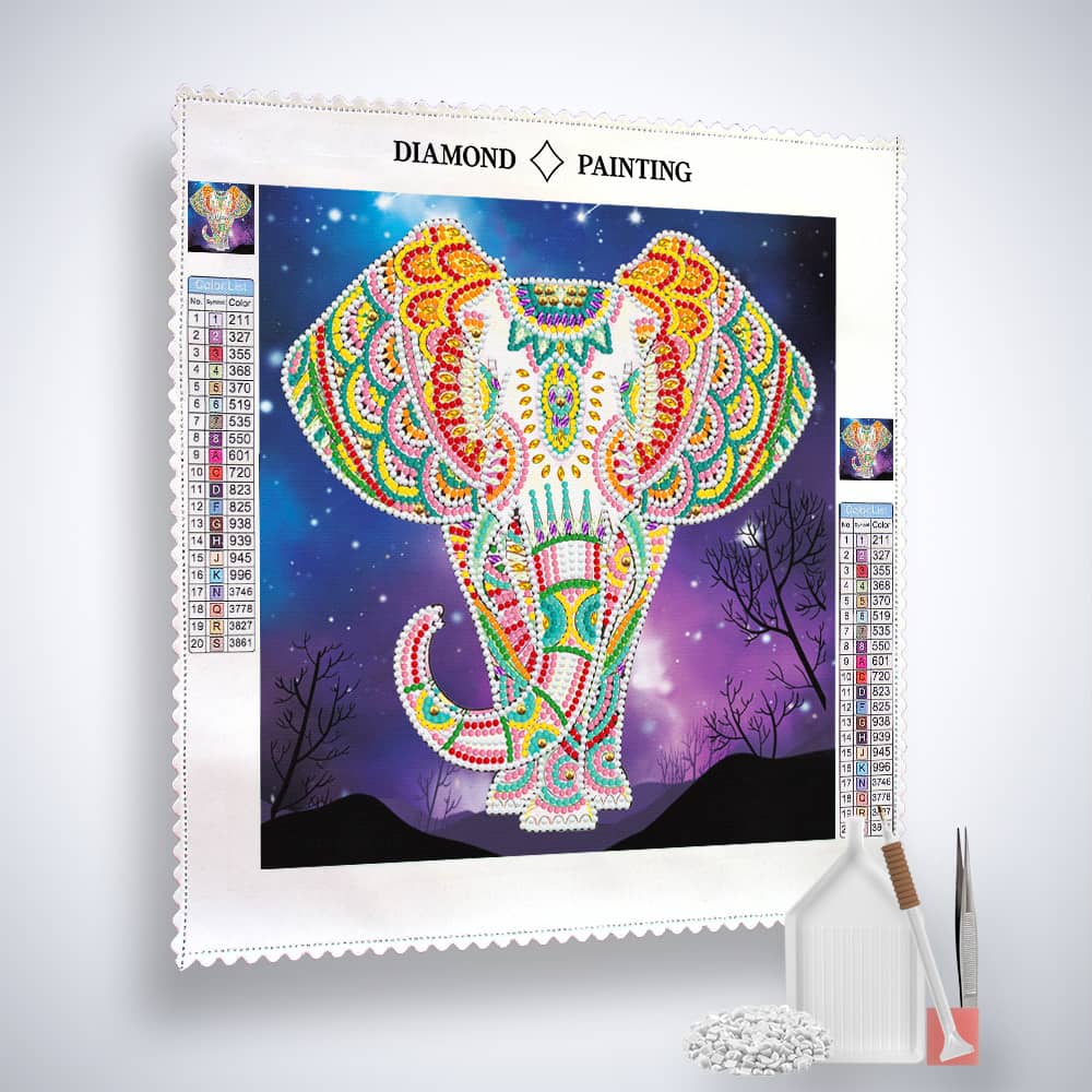 Diamond Painting Nachtleuchtend - Elefant im Sternenhimmel - gedruckt in Ultra-HD - Elefant, Nachtleuchtend, quadratisch, starttiere, Tiere