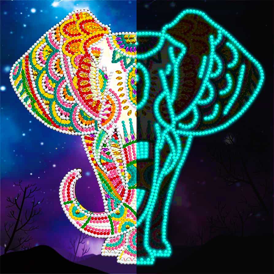 Diamond Painting Nachtleuchtend - Elefant im Sternenhimmel - gedruckt in Ultra-HD - Elefant, Nachtleuchtend, quadratisch, starttiere, Tiere