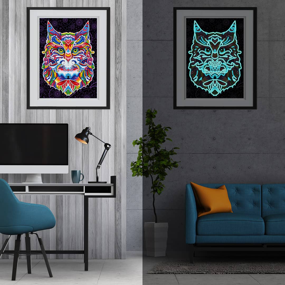 Diamond Painting Nachtleuchtend - Katzengesicht Bunt - gedruckt in Ultra-HD - Katze, Nachtleuchtend, Tiere, Vertikal