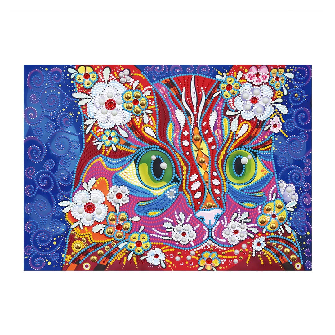 Diamond Painting Nachtleuchtend - Blumige Katze - gedruckt in Ultra-HD - horizontal, Katze, Nachtleuchtend, Tiere