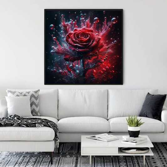 Diamond Painting - Rote Rose umgeben von Wasser