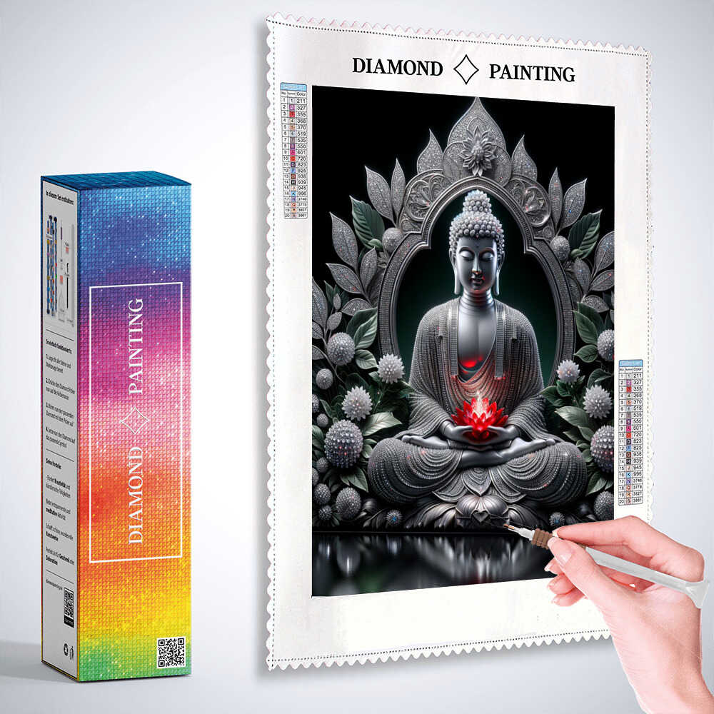 Diamond Painting - Buddha mit roter Blume
