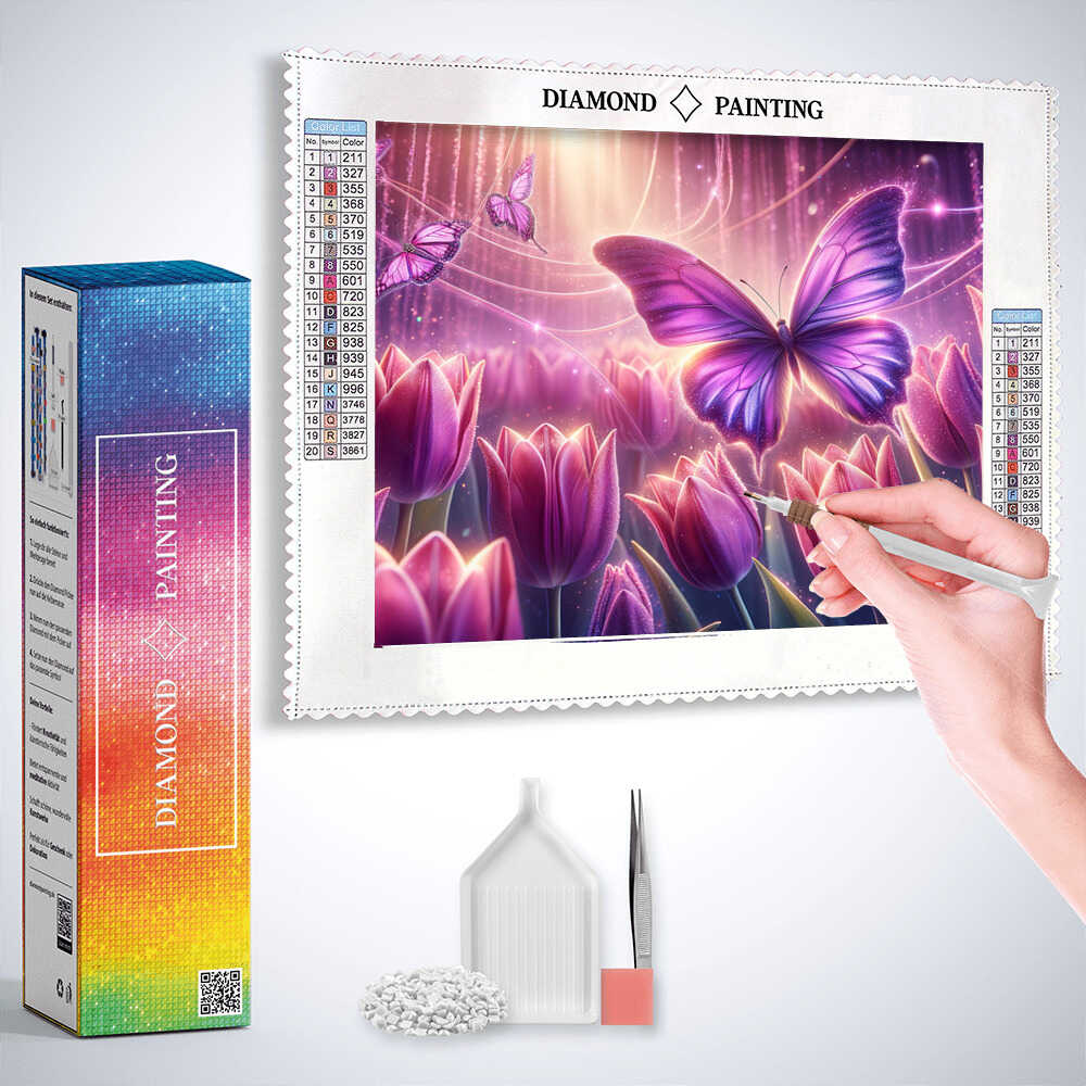 Diamond Painting - Tulpen und Schmetterling