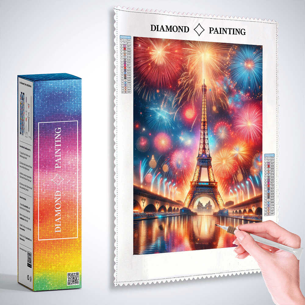 Diamond Painting - Farbiger Eiffelturm Feuerwerk