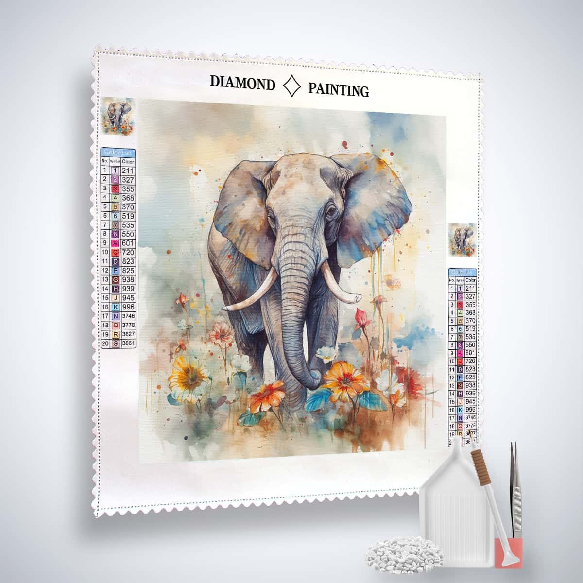 Diamond Painting - Majestätischer Elefant - gedruckt in Ultra-HD - Aquarell, Elefant, Neu eingetroffen, Quadratisch, Tiere