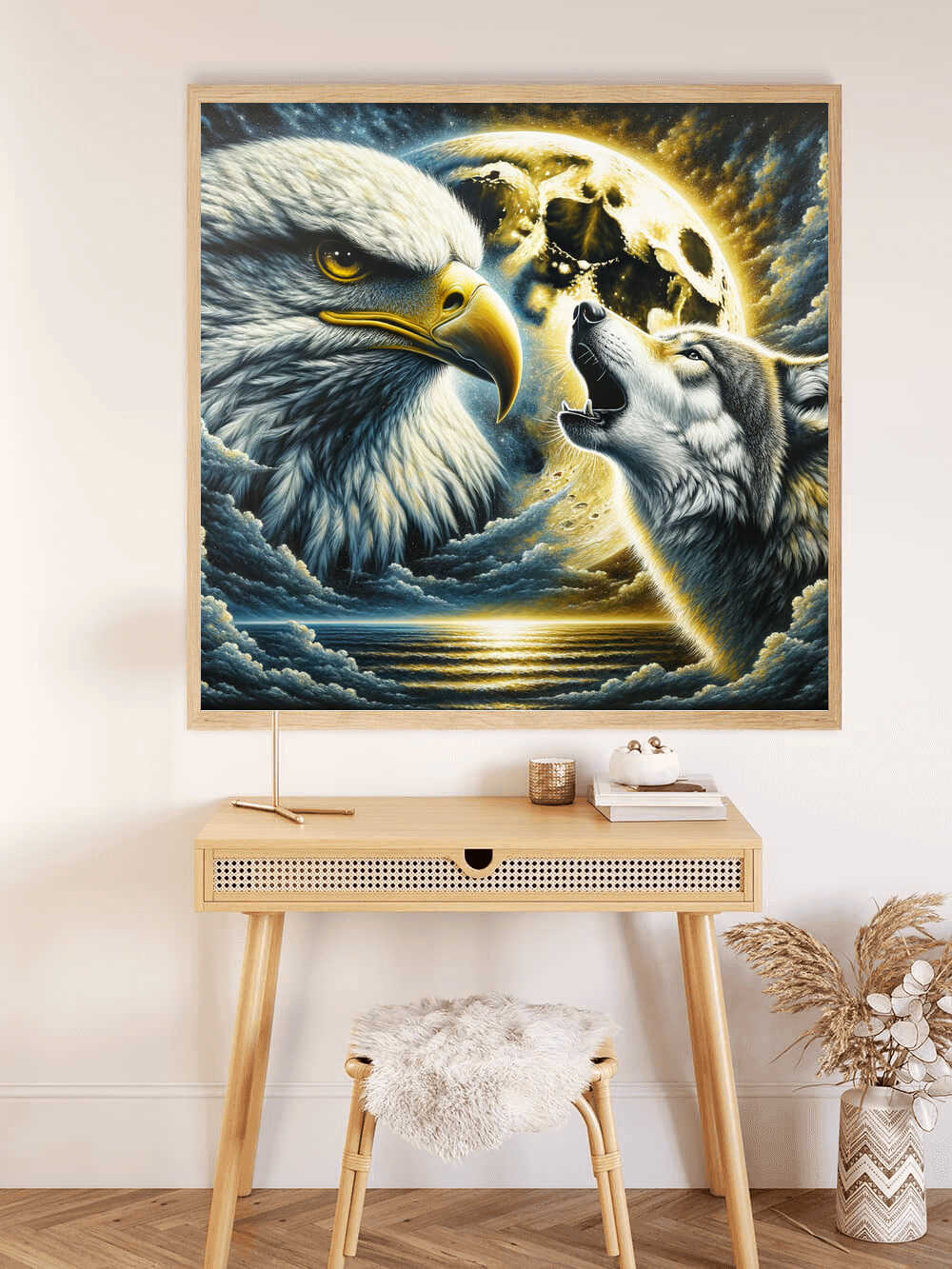 Diamond Painting - Adler und heulender Wolf